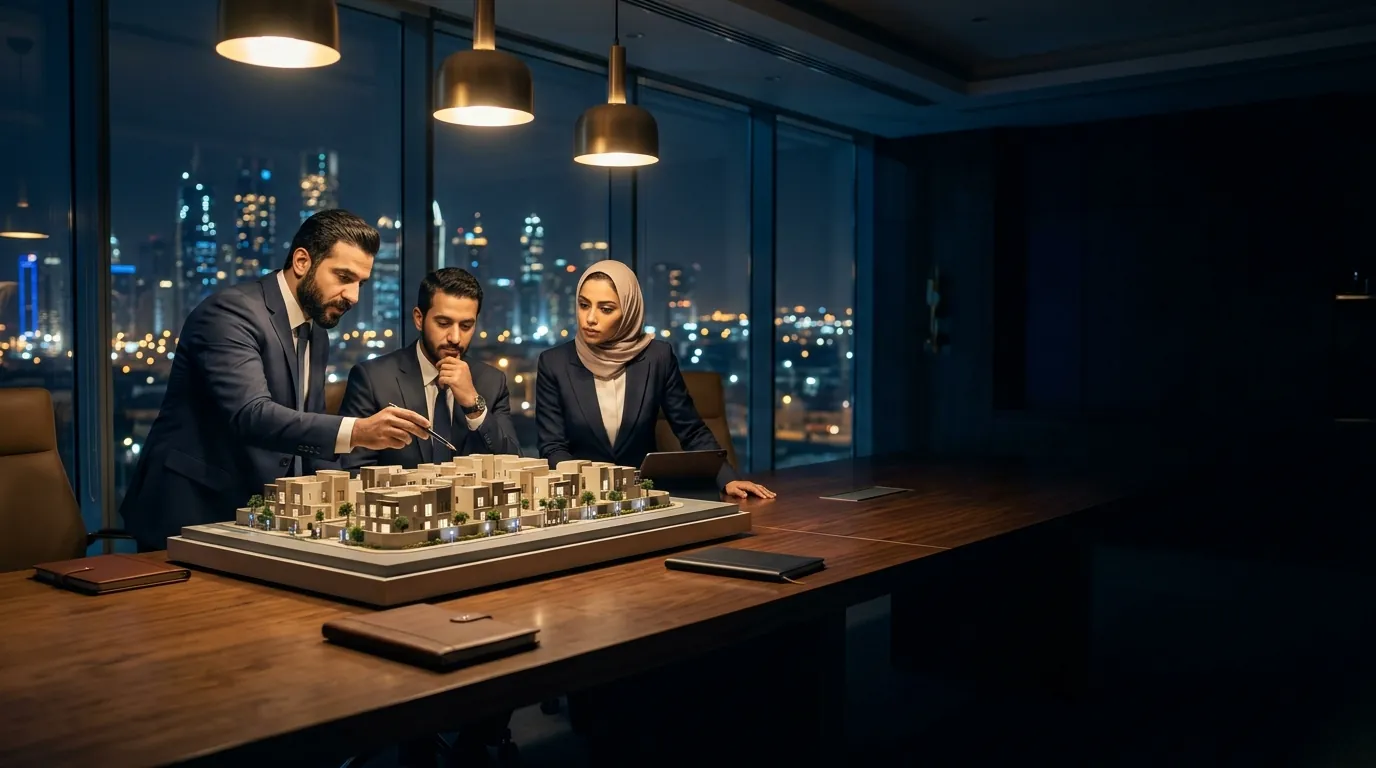 تنفيذيون يدرسون ماكيت مشروع
